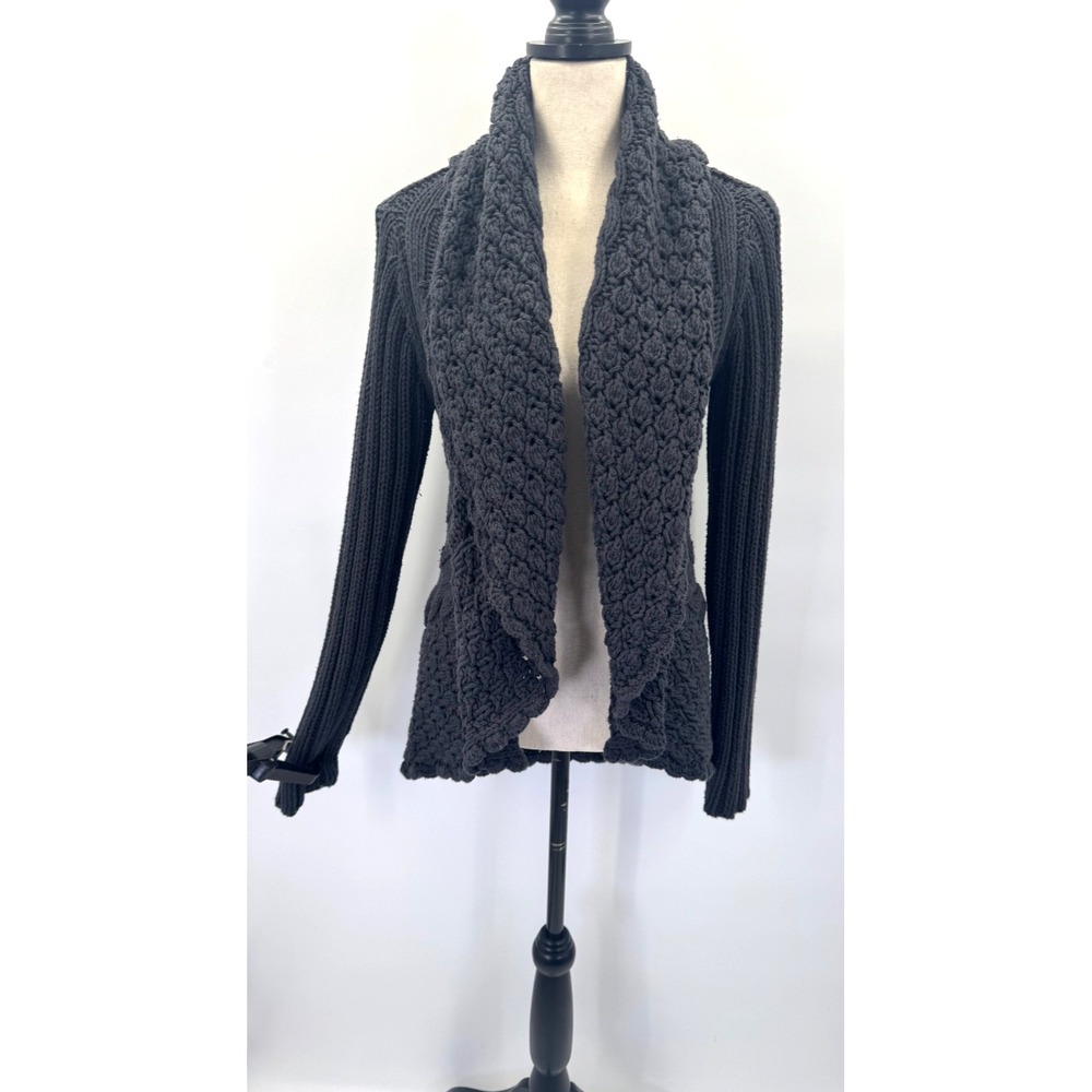 VTG Y2K Willi Smith Chunky Crochet Knit Cardigan L Asymmetrical Open Whimsigoth
